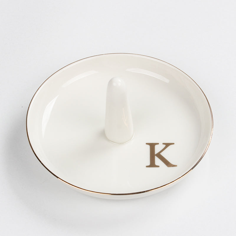 Ceramic Ring Holder Dish - Monogrammed Jewery Tray Ring Dish Jewelry Holder Dish Room Decor, Personalized Engagement Wedding Gift Birthday Christmas Gifts for Women - Initial J