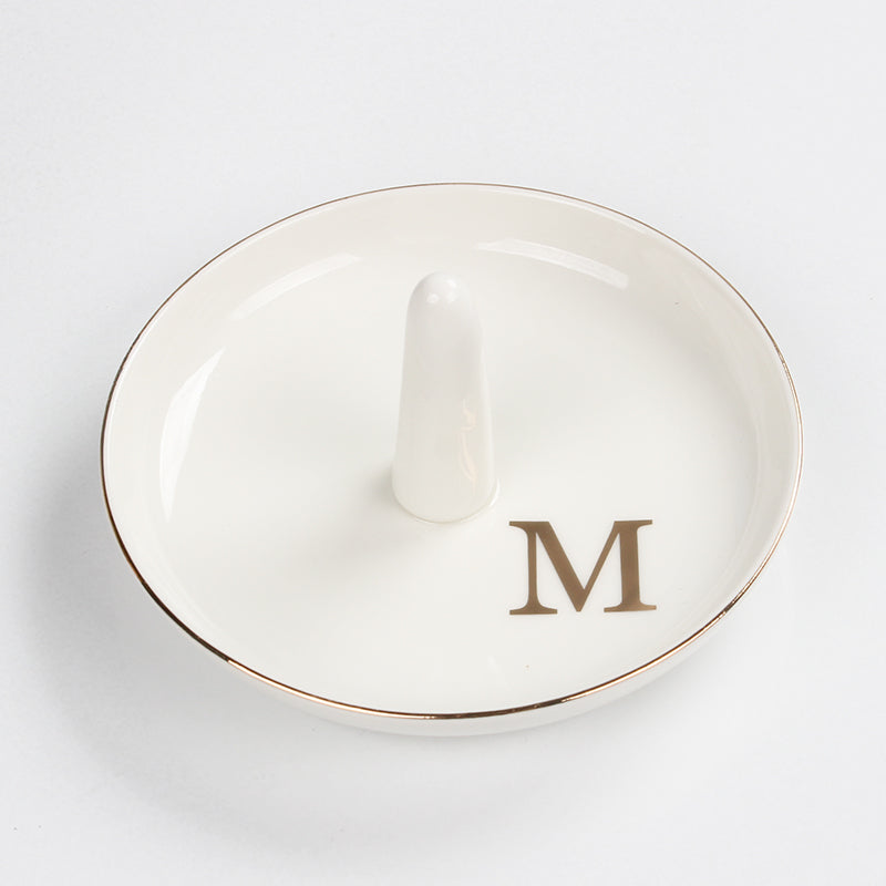 Ceramic Ring Holder Dish - Monogrammed Jewery Tray Ring Dish Jewelry Holder Dish Room Decor, Personalized Engagement Wedding Gift Birthday Christmas Gifts for Women - Initial J