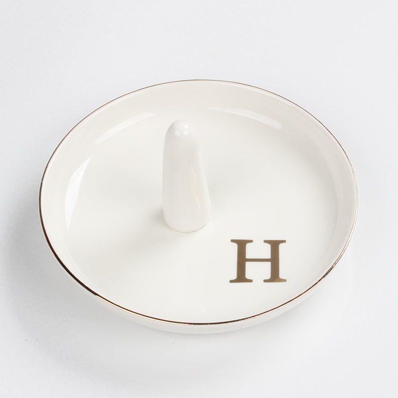 Ceramic Ring Holder Dish - Monogrammed Jewery Tray Ring Dish Jewelry Holder Dish Room Decor, Personalized Engagement Wedding Gift Birthday Christmas Gifts for Women - Initial J