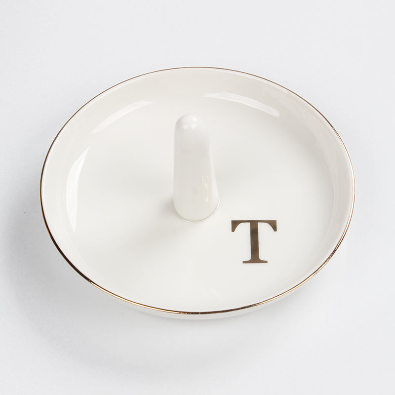 Ceramic Ring Holder Dish - Monogrammed Jewery Tray Ring Dish Jewelry Holder Dish Room Decor, Personalized Engagement Wedding Gift Birthday Christmas Gifts for Women - Initial J