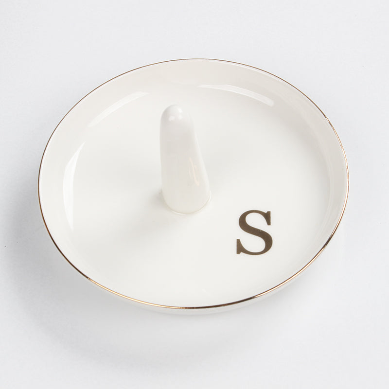 Ceramic Ring Holder Dish - Monogrammed Jewery Tray Ring Dish Jewelry Holder Dish Room Decor, Personalized Engagement Wedding Gift Birthday Christmas Gifts for Women - Initial J