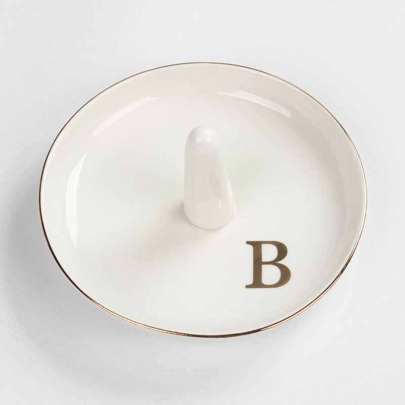 Ceramic Ring Holder Dish - Monogrammed Jewery Tray Ring Dish Jewelry Holder Dish Room Decor, Personalized Engagement Wedding Gift Birthday Christmas Gifts for Women - Initial J