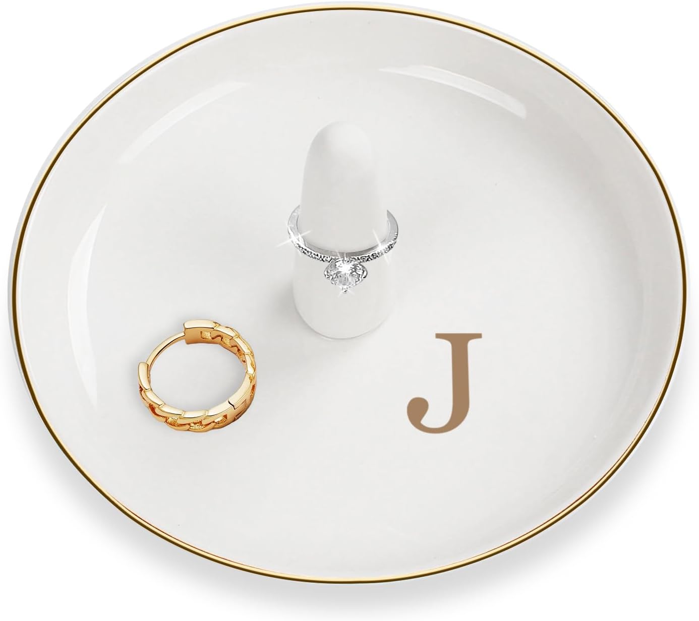 Ceramic Ring Holder Dish - Monogrammed Jewery Tray Ring Dish Jewelry Holder Dish Room Decor, Personalized Engagement Wedding Gift Birthday Christmas Gifts for Women - Initial J