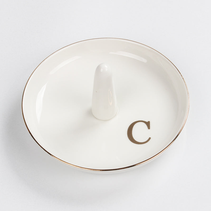 Ceramic Ring Holder Dish - Monogrammed Jewery Tray Ring Dish Jewelry Holder Dish Room Decor, Personalized Engagement Wedding Gift Birthday Christmas Gifts for Women - Initial J