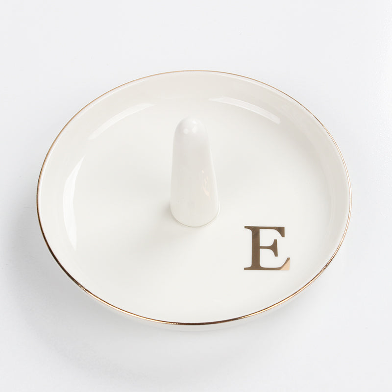 Ceramic Ring Holder Dish - Monogrammed Jewery Tray Ring Dish Jewelry Holder Dish Room Decor, Personalized Engagement Wedding Gift Birthday Christmas Gifts for Women - Initial J