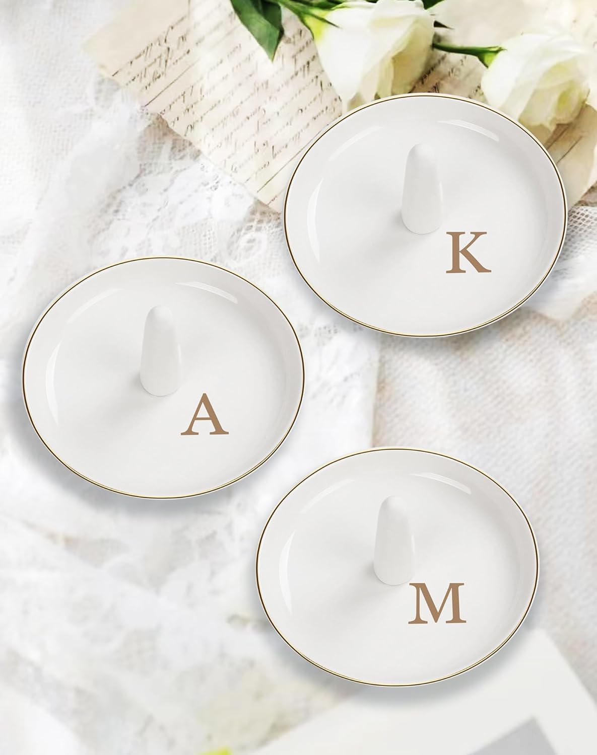 Ceramic Ring Holder Dish - Monogrammed Jewery Tray Ring Dish Jewelry Holder Dish Room Decor, Personalized Engagement Wedding Gift Birthday Christmas Gifts for Women - Initial J