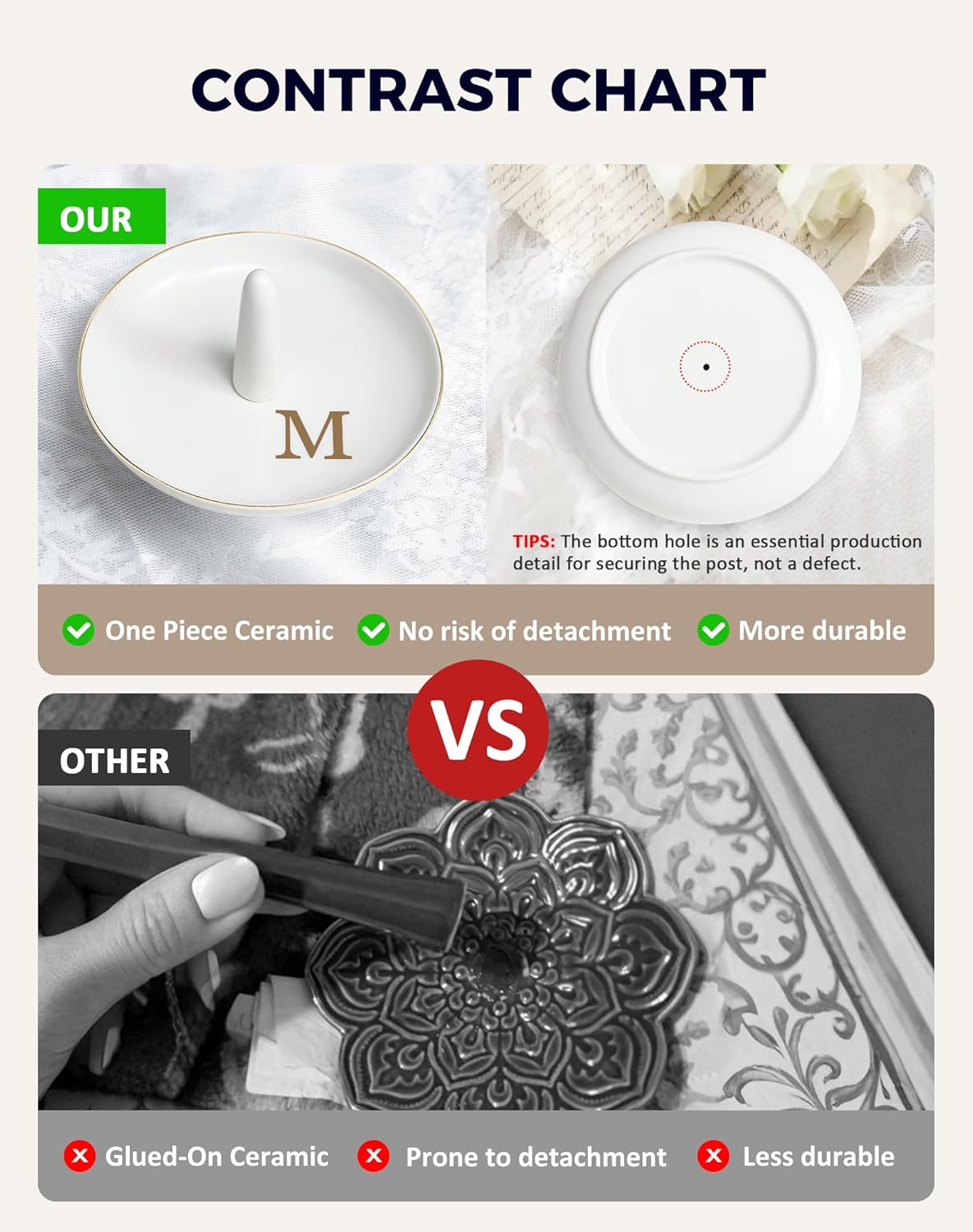 Ceramic Ring Holder Dish - Monogrammed Jewery Tray Ring Dish Jewelry Holder Dish Room Decor, Personalized Engagement Wedding Gift Birthday Christmas Gifts for Women - Initial J