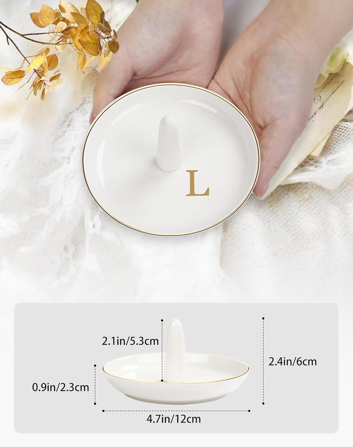 Ceramic Ring Holder Dish - Monogrammed Jewery Tray Ring Dish Jewelry Holder Dish Room Decor, Personalized Engagement Wedding Gift Birthday Christmas Gifts for Women - Initial J