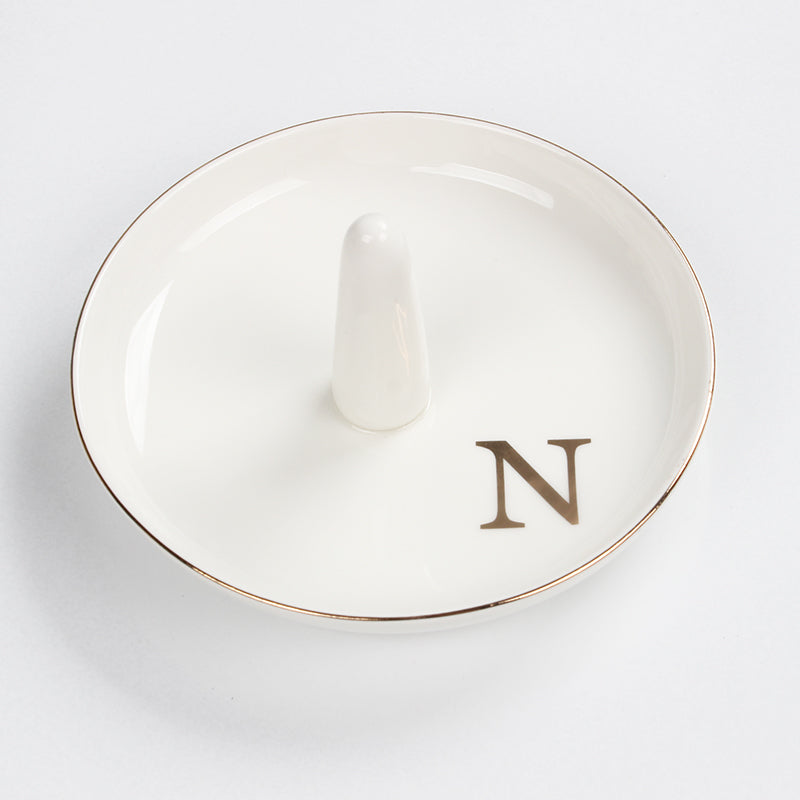 Ceramic Ring Holder Dish - Monogrammed Jewery Tray Ring Dish Jewelry Holder Dish Room Decor, Personalized Engagement Wedding Gift Birthday Christmas Gifts for Women - Initial J