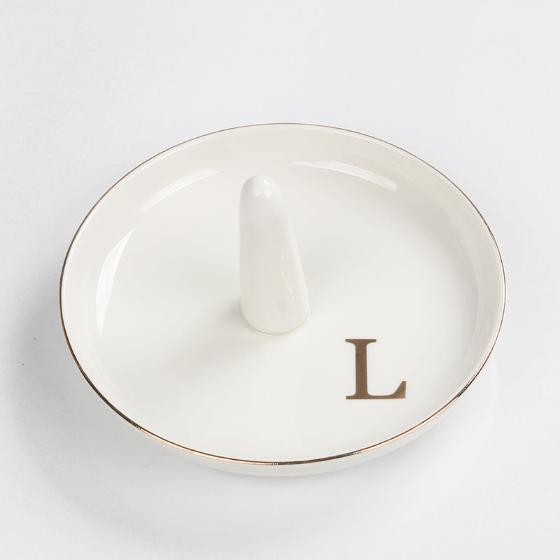 Ceramic Ring Holder Dish - Monogrammed Jewery Tray Ring Dish Jewelry Holder Dish Room Decor, Personalized Engagement Wedding Gift Birthday Christmas Gifts for Women - Initial J
