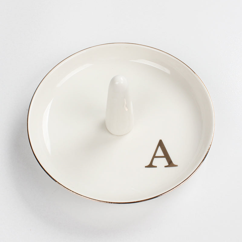 Ceramic Ring Holder Dish - Monogrammed Jewery Tray Ring Dish Jewelry Holder Dish Room Decor, Personalized Engagement Wedding Gift Birthday Christmas Gifts for Women - Initial J