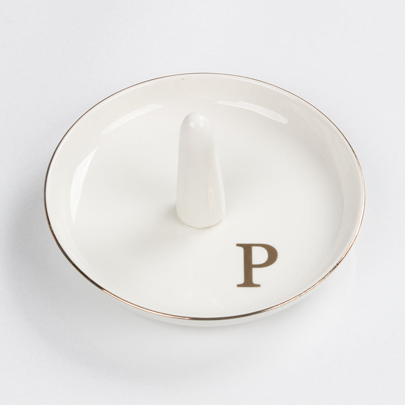 Ceramic Ring Holder Dish - Monogrammed Jewery Tray Ring Dish Jewelry Holder Dish Room Decor, Personalized Engagement Wedding Gift Birthday Christmas Gifts for Women - Initial J