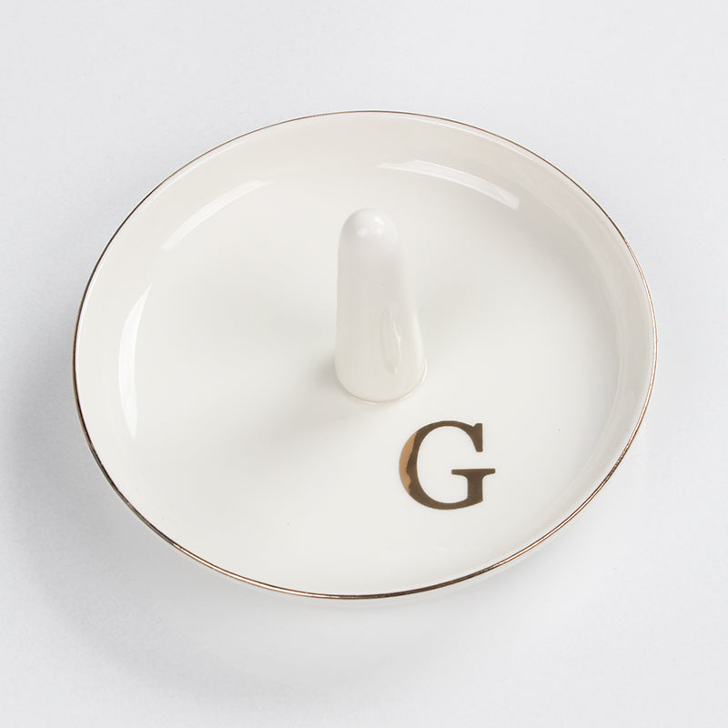 Ceramic Ring Holder Dish - Monogrammed Jewery Tray Ring Dish Jewelry Holder Dish Room Decor, Personalized Engagement Wedding Gift Birthday Christmas Gifts for Women - Initial J