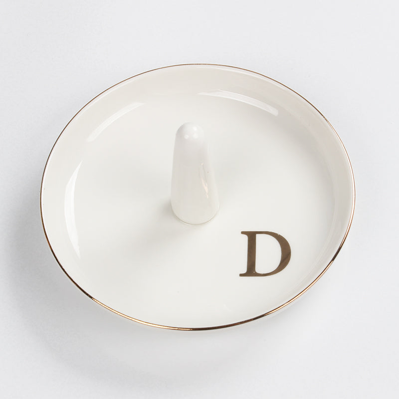 Ceramic Ring Holder Dish - Monogrammed Jewery Tray Ring Dish Jewelry Holder Dish Room Decor, Personalized Engagement Wedding Gift Birthday Christmas Gifts for Women - Initial J